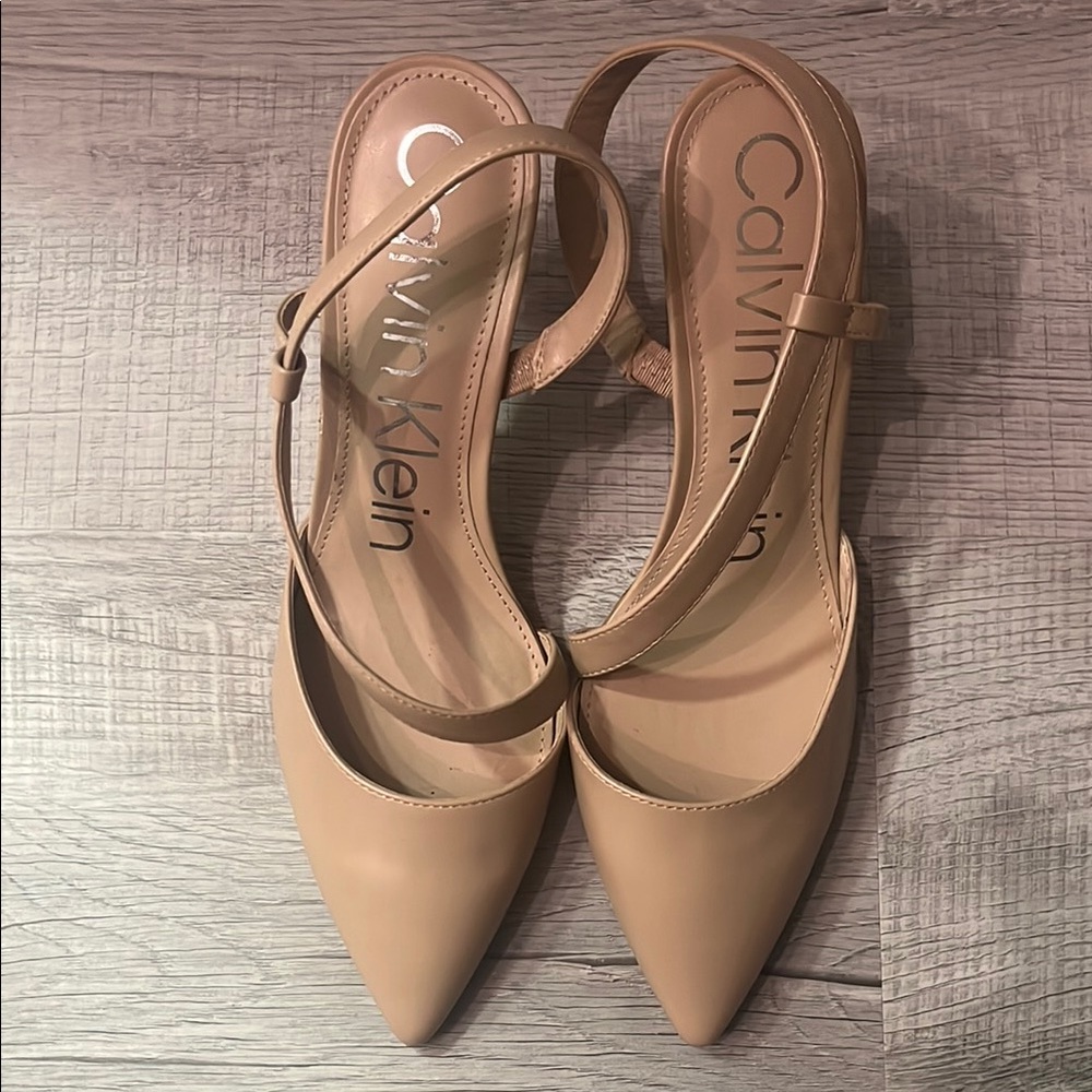 Calvin Klein Nude Pointed Slingback Heels